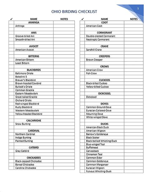 Printable Bird Watching Checklist We Find It Worth For Keep An Power ...