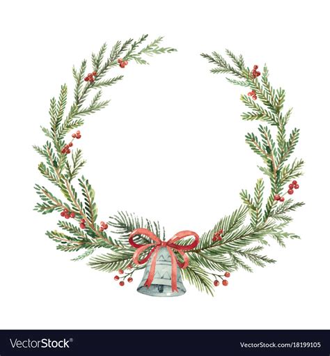 Watercolor christmas wreath with bell Royalty Free Vector