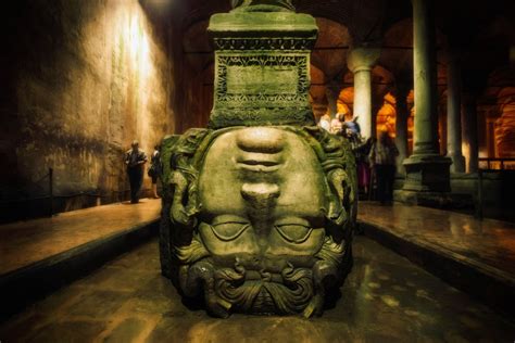 One of the two Medusa heads, found in Istanbul's Basilica Cistern ...