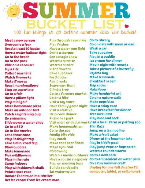 Summer Bucket List Printable (100 Fun ideas!!) | Kasey Trenum