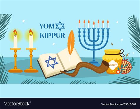 Yom kippur greeting card with candles apples Vector Image