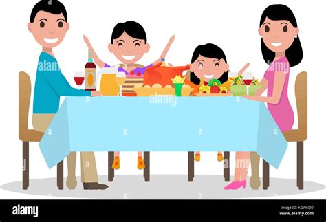 Vector cartoon happy family festive dinner table Stock Vector Image ...