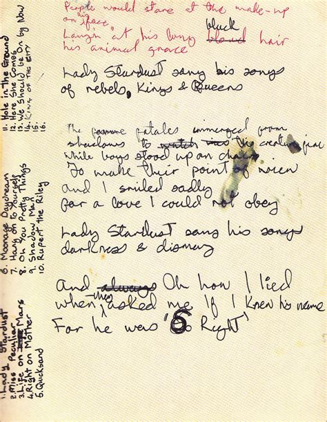 David Bowie’s handwritten lyrics for Lady Stardust | The Bowie Bible