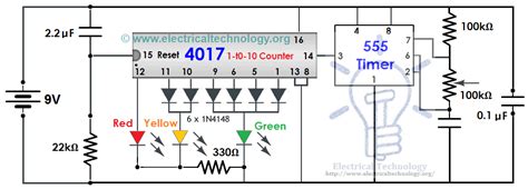 Traffic Light Control Electronic Project using 4017 & 555 Timer