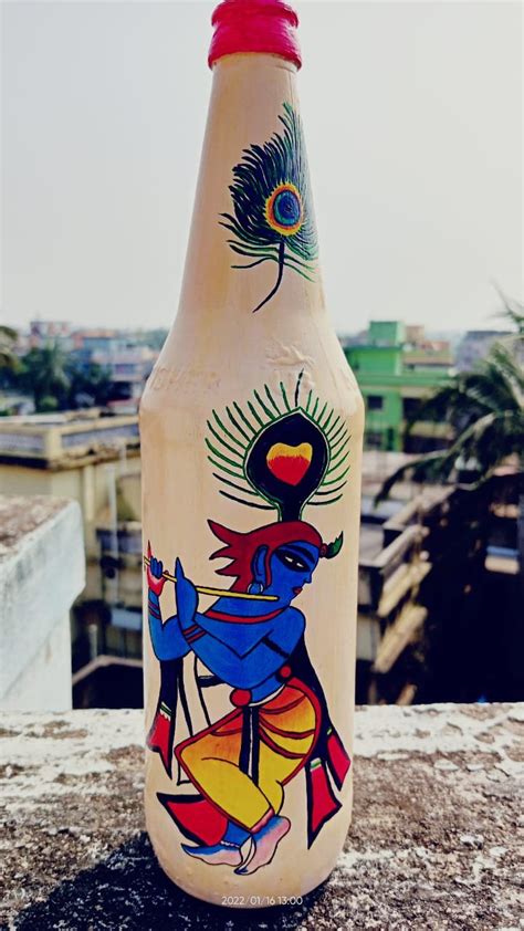 Lord Krishna painting Bottle Art - Necessity eStore