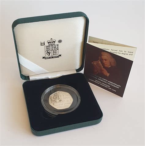 2005 250th Anniversary of Samuel Johnson's Dictionary, Silver PIEDFORT Proof 50p coin, boxed ...