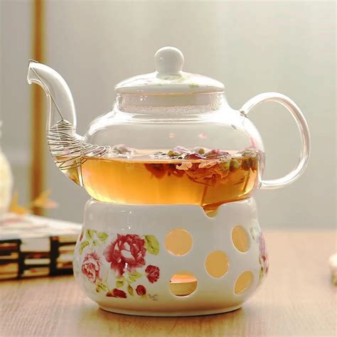 Flower Tea Set Porcelain Heat Resistant Glass Tea Pot Infuser Ceramic ...