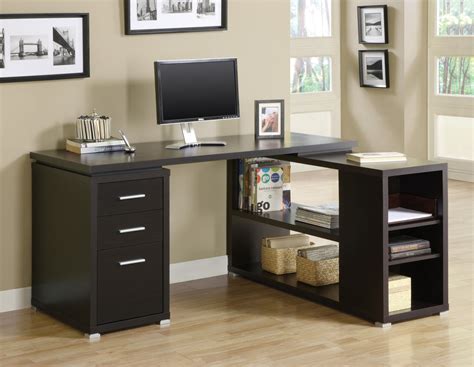 Cappuccino Corner L-Shaped Office Desk with Drawers & Shelving – OfficeDesk.com