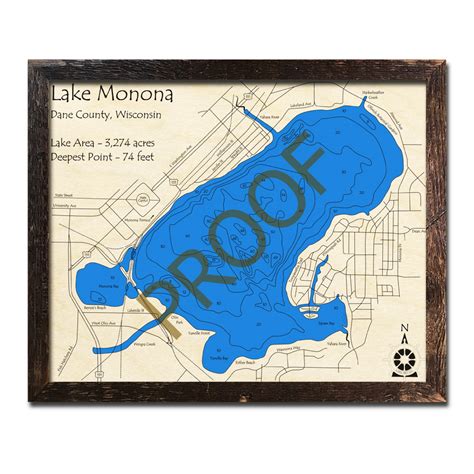 Lake Monona, WI Wood Map | 3D Nautical Wood Charts