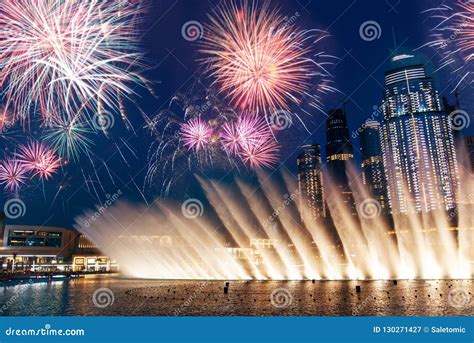 Dubai Mall Fountain Show at Night Stock Image - Image of mall ...