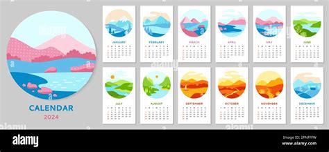 Calendar 2023 with minimalist landscape poster set. Abstract round ...