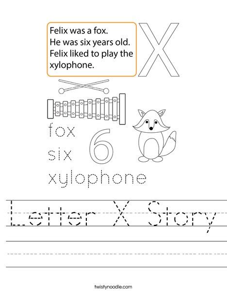 Letter X Story Worksheet - Twisty Noodle