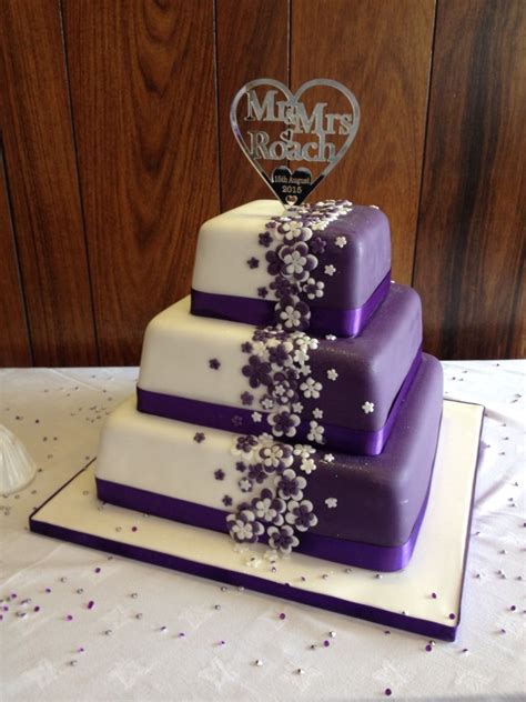 Cadbury purple wedding cake with bespoke topper | Purple wedding cakes ...