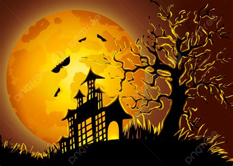 Halloween Moon Night Halloween Horror Shadow Border Dead Tree Black Silhouette Bat Castle Light ...