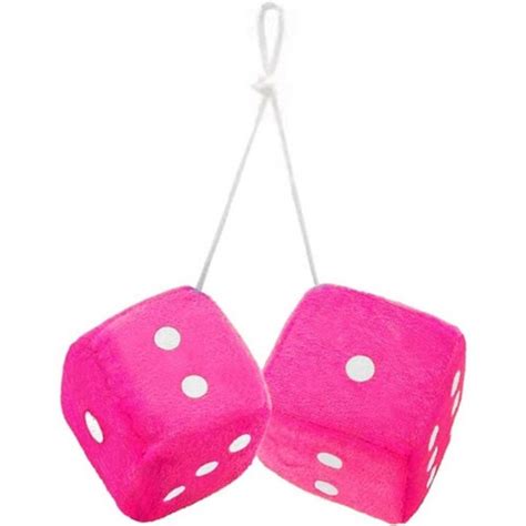 Zone Tech Pair Pink And White Mirror Fuzzy Dice – 3” Pair Pink And White Plush Car Decorative ...