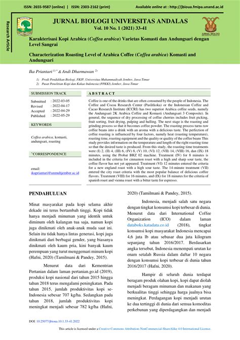 (PDF) Characterization Roasting Level of Arabica Coffee (Coffea arabica) Komasti and Andungsari