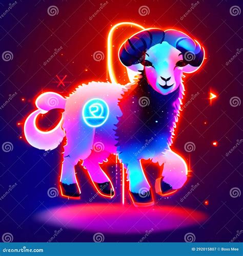 Ram Zodiac Sign. Cute Cartoon Character in Neon Style Stock Illustration - Illustration of card ...