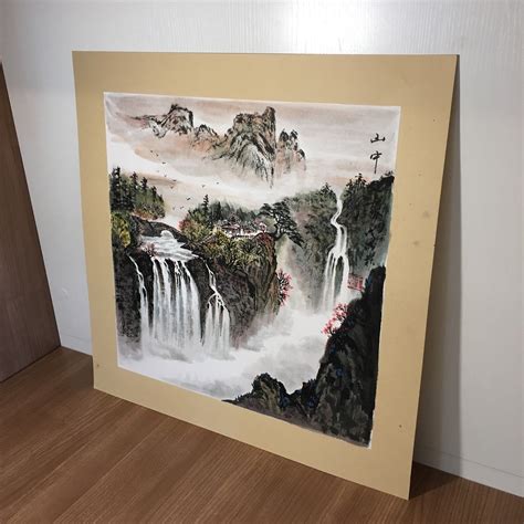 19.6X19.6inch Original waterfall ink wash painting works.Landscape Wall Decorations. Chinese ...