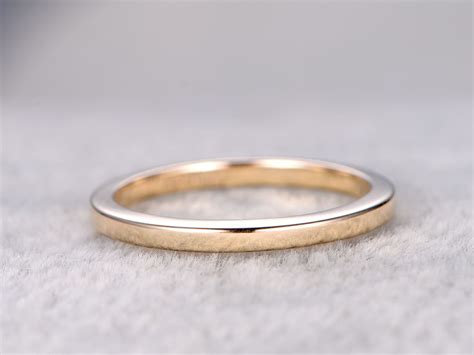 Plain Gold Wedding Band Solid 14k Yellow Gold Annivery Rings For Women Matching Stacking - BBBGE ...