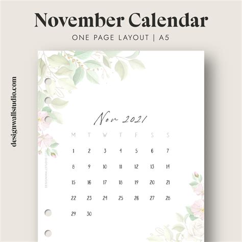 November 2021 Planner Printable Insert (A5) (Floral version) – Free Download | Two Page Layout ...