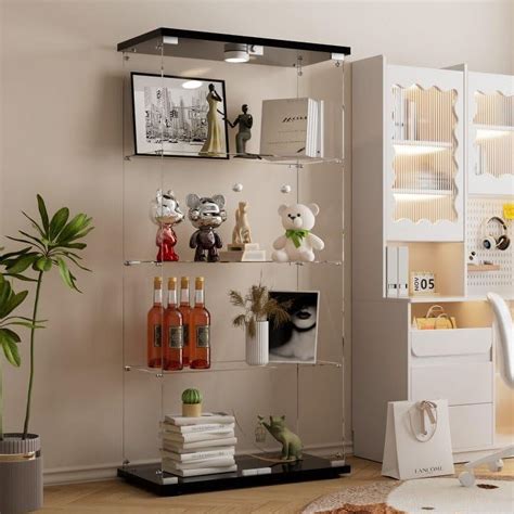 Holaki Two-door LED lights Glass Display Cabinet 4 Shelves with Door ...