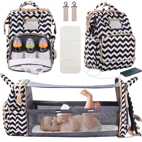 Diaper Bag Backpack with Changing Station Portable Baby Bag Foldable Baby Bed Back Pack Travel ...