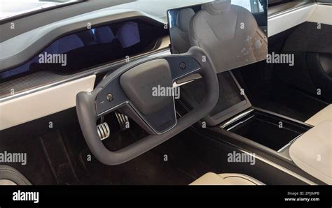 Bordeaux , Aquitaine France - 03 31 2023 : tesla model s interior of vehicle modern electric car ...