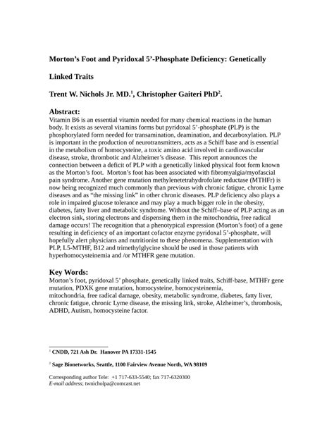 (PDF) Morton’s Foot and Pyridoxal 5’-Phosphate Deficiency: Genetically ...