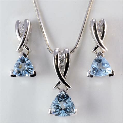 Elegant Aquamarine & Diamond Necklace & Earrings Set | 17''| – 100 Ways