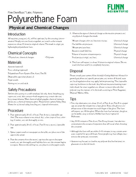 Polyurethane Foam: Physical and Chemical Changes—ChemTopic™ Lab ...