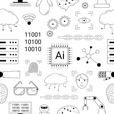 Hand drawn seamless pattern with elements depicting artificial intelligence. Technologies that ...