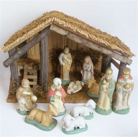 Vintage Nativity Set 1980s Christmas Scene with Porcelain