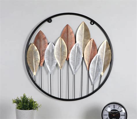 Buy Round Etched Long Leaves Silver And Copper Wall Decor Online in ...