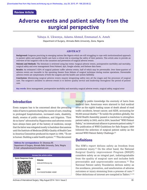 (PDF) Adverse events and patient safety from the surgical perspective