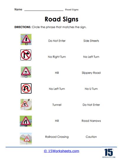 Road Signs Worksheets - 15 Worksheets.com