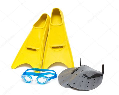 Swimming equipment, flippers goggles paddles — Stock Photo © depfotovampir #7879458