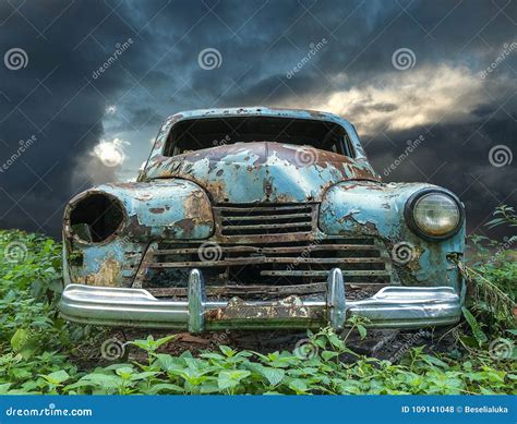 An Old Vintage Rustic Baby Blue Colored Car Stock Photo - Image of ...