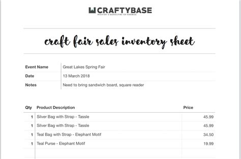 Craft Show Inventory Template - FREE download | Craftybase