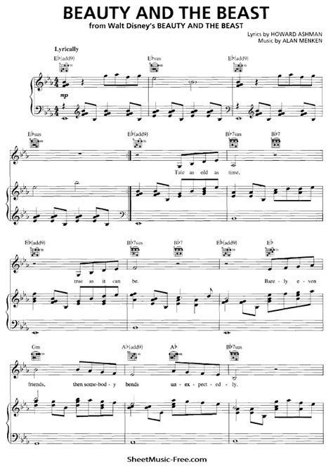 Beauty And The Beast Piano Sheet Music Disney - ♪ SHEETMUSIC-FREE.COM