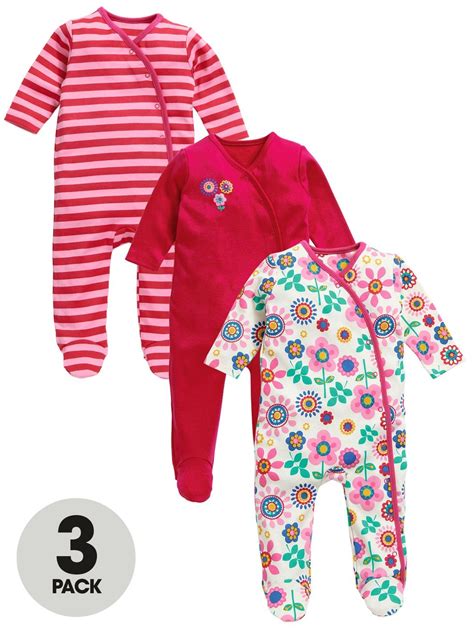 Baby Girls Flower Sleepsuits (3 Pack) | Babykleidung mädchen, Kinderkleidung