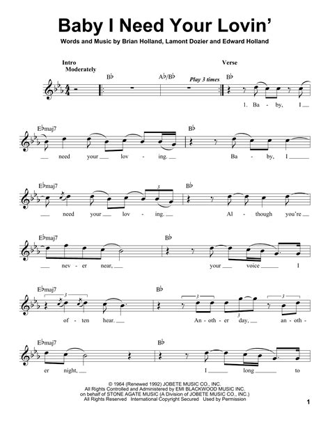 Baby I Need Your Lovin' by The Four Tops Sheet Music for Pro Vocal at Sheet Music Direct