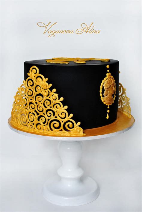 black and gold cake with logo - Cake by Alina Vaganova - CakesDecor