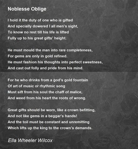 Noblesse Oblige - Noblesse Oblige Poem by Ella Wheeler Wilcox