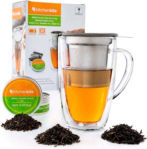 Kitchen Kite + Glass Tea Cup with Infuser and Lid – 16oz