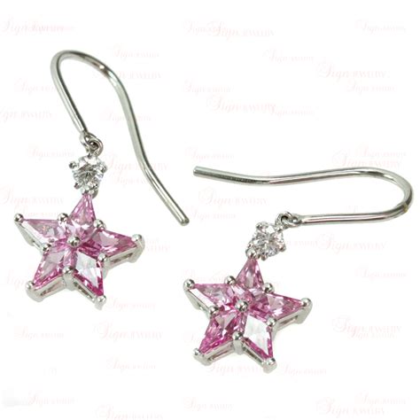 TIFFANY & CO. Pink Sapphire Diamond Platinum Star Earrings-M