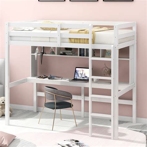 Buy Twin Loft Bed with Desk,Virabit White Loft Bed with Stairs and Storage,Solid Wood College ...