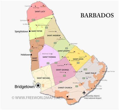 Barbados Map; Geographical features of Barbados of the Caribbean ...