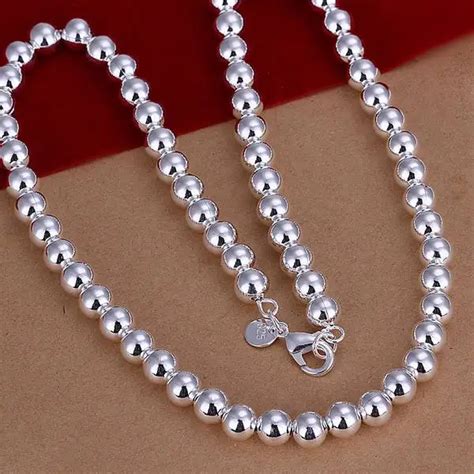 Hot Sale!!Free Shipping 925 Silver Necklace,Fashion Sterling Silver Jewelry 8mm Beads Necklace ...