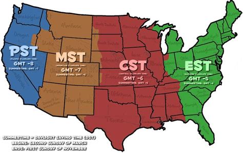 United States Time Zone Map | USA Time Zone | WhatsAnswer | Time zone ...