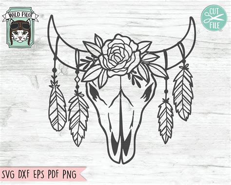 Cow Skull With Flowers SVG File Cow Skull Feathers Svg File - Etsy